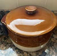 Top view showing lid and two-tone glaze