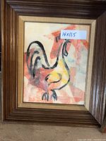 front view of framed rooster artwork