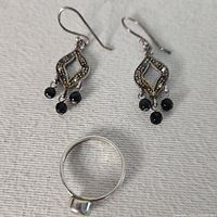 View of entire lot: earrings and ring