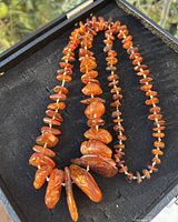 Amber chip bead necklace coiled in case