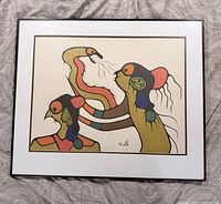 Full view of framed multicolor abstract bird print