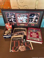 Full lot including framed photo, baseballs, papers, watch and book
