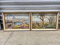 Both framed oil paintings side by side