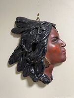 Full view of mask showing profile and headdress damage