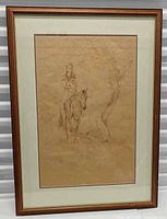 Full view of framed sepia tone drawing