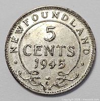Reverse of 1945 Newfoundland 5 Cents coin