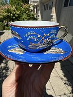 Teacup on saucer lateral view