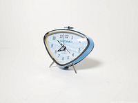 Front angled view of clock showing overall design