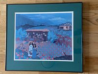 Full view of framed lithograph with mat and frame