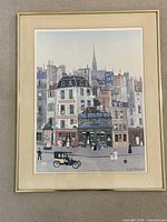 Full view of framed lithograph showing artwork, mat and frame