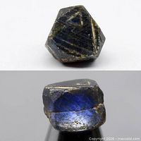 Front and side views of the rough sapphire showing overall shape and color