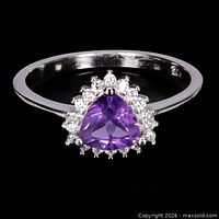 Top view showing trilliant amethyst and halo setting