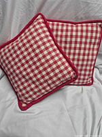 Both pillows front with gingham sides showing
