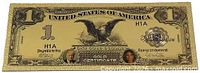 Front of gold foil Trump $1 novelty banknote