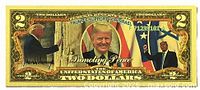 Obverse of gold foil Donald Trump $2 note with portraits, text, serial