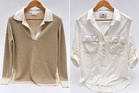 Front view of both tops on hangers