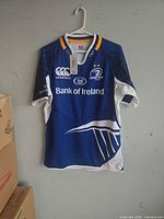 Front view of Canterbury Leinster Rugby jersey on hanger