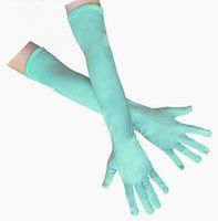 Pair of mint aqua satin long gloves crossed