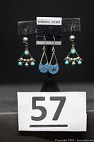 Stand showing both pairs of sterling silver turquoise earrings