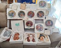 Group shot showing all ten plates in trays with certificates and four masks in boxes