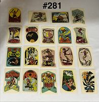 All 19 sticker cards laid out showing fronts and artwork
