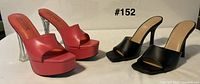 Both pairs of heels side by side showing colors, styles, overall condition