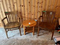 Front view showing both armchairs and side table together