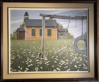 Full view of framed painting showing subject matter and frame