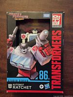 Front of sealed box showing Autobot Ratchet figure and branding