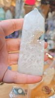 Front view of clear quartz tower with druzy cavity