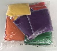 Factory-sealed clear plastic bag showing assorted color beanbags