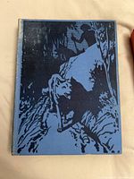 Front cover showing blue cloth with pictorial illustration