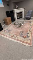 Full view of rug in room showing size and pattern