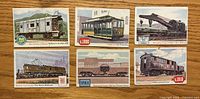 Six 1955 Topps Rails & Sails trading cards laid out; fronts visible