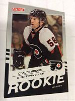 Front image of 2008-09 Claude Giroux Victory rookie card showing player portrait, team, and 'ROOKIE' designation.