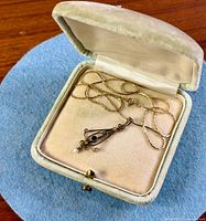 Necklace and pendant displayed in open velvet box