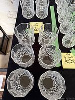 Top view of six shorter diamond-cut crystal lowball glasses