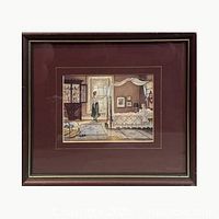 Front view of framed print under glass