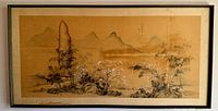 Full view of large framed Chinese landscape painting
