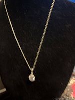 Full view of necklace on bust showing chain and pendant