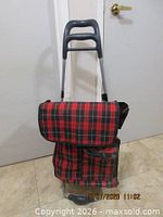 Plaid fabric rolling cart with telescopic handle