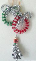 Full view showing two beaded wreaths and sequin icicle dangle