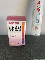 Front of sealed NewPos Lead Test Swabs box showing label and quantity