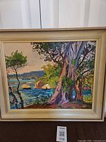 Full view of framed painting showing entire artwork and frame