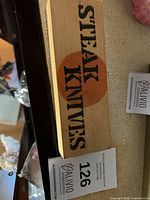 Top view of wooden block labeled STEAK KNIVES