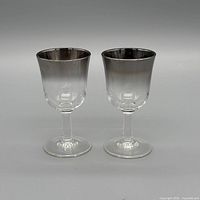 Front view of both silver rimmed ombre cordial glasses