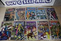 All ten New Mutants comics laid out, two rows of five