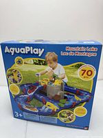 Front of retail box showing AquaPlay Mountain Lake set, 70 pcs, age 3+