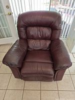 Front view of burgundy leather recliner