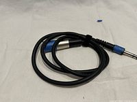 Coiled black XLR-to-TRS cable showing both connectors